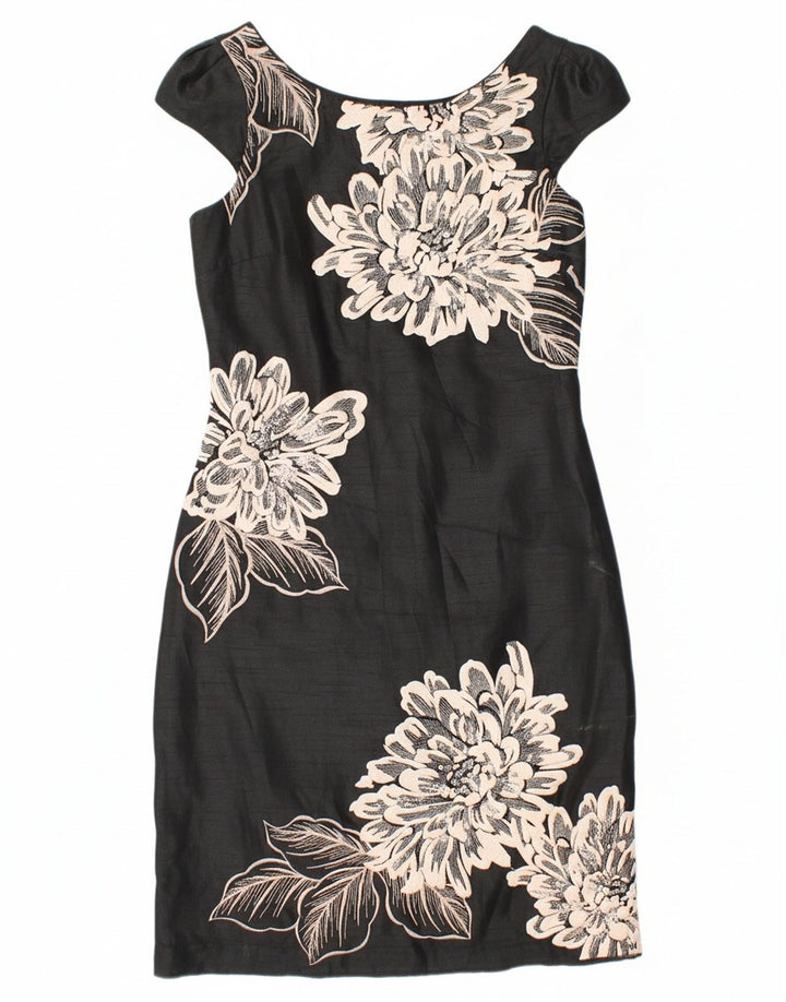 MONSOON Womens Sheath Dress UK 8 Small Black Floral Polyester