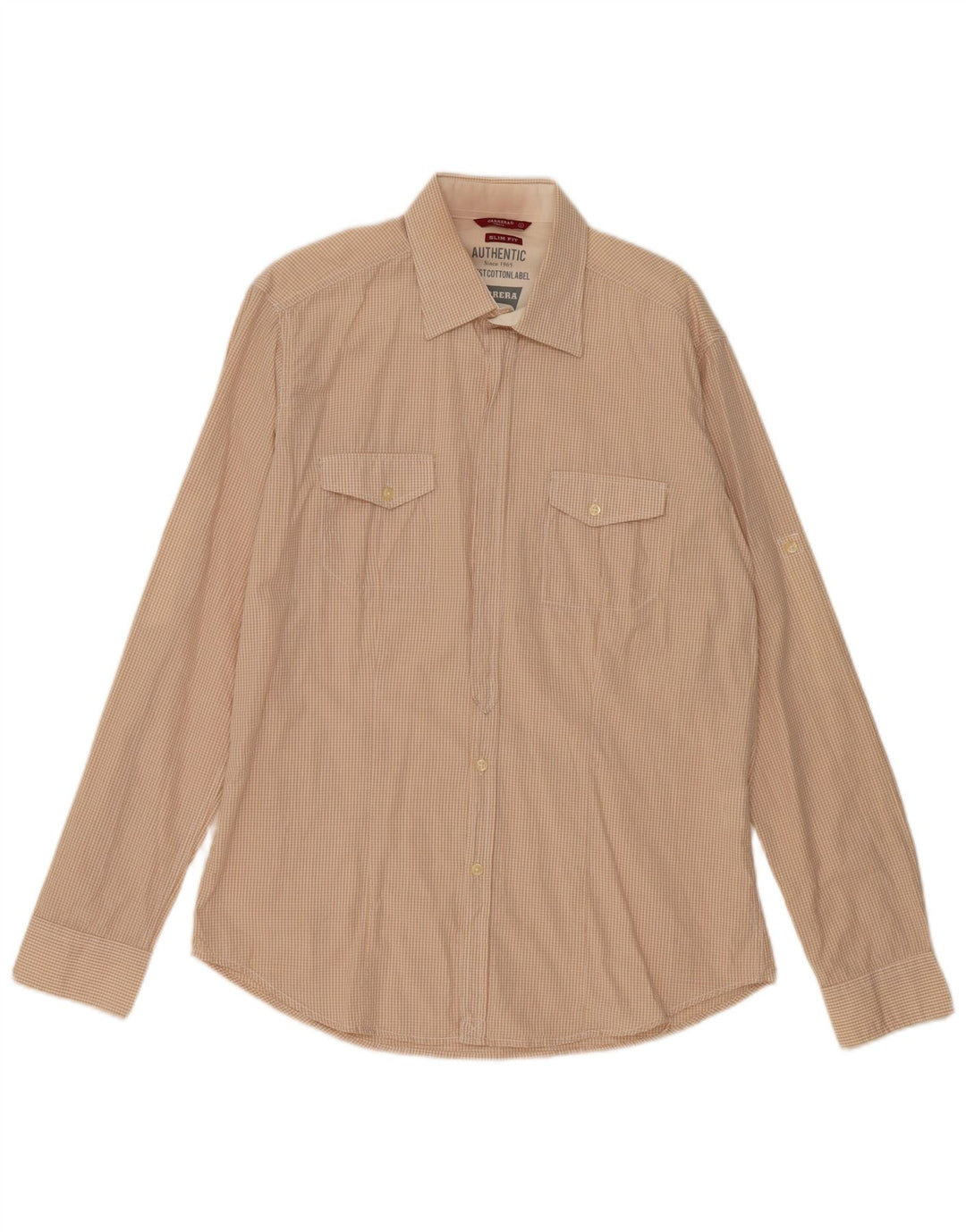 Camicia Carrera da uomo slim fit grande in cotone a quadretti beige