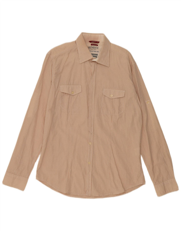 Camicia Carrera da uomo slim fit grande in cotone a quadretti beige