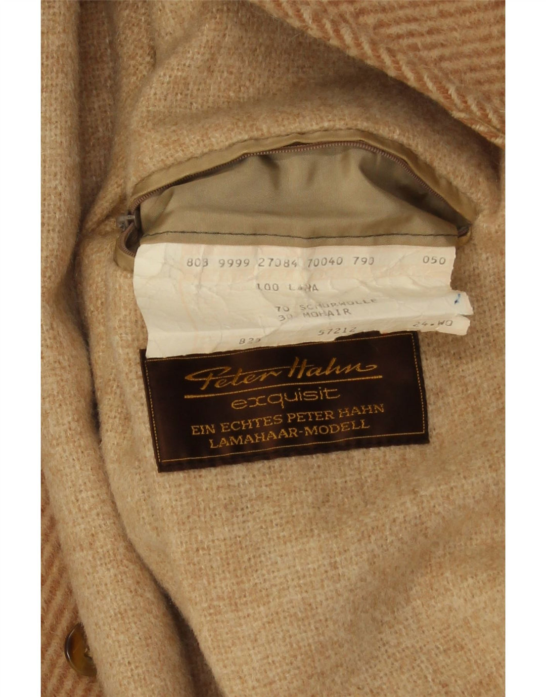 Giubbotto bomber da uomo Peter Hahn IT 50 Large Beige Lana a spina di pesce