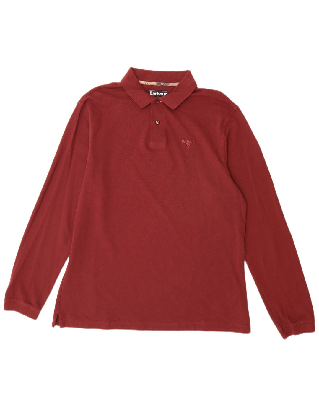 BARBOUR Polo da uomo a maniche lunghe XL in cotone bordeaux