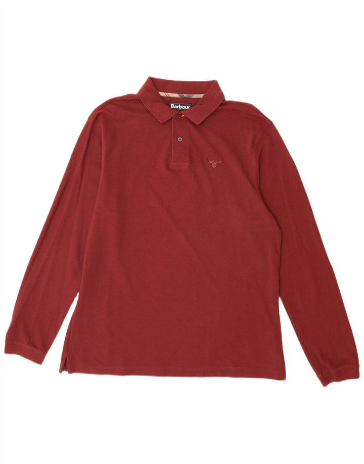 BARBOUR Polo da uomo a maniche lunghe XL in cotone bordeaux
