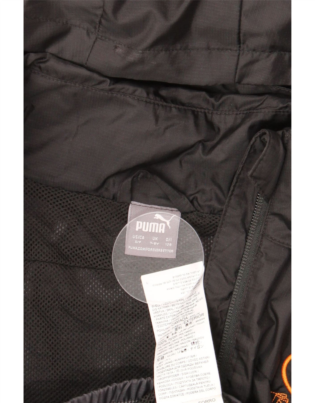 Giacca antipioggia PUMA per ragazze con cappuccio grafico 7-8 anni in nylon color block nero