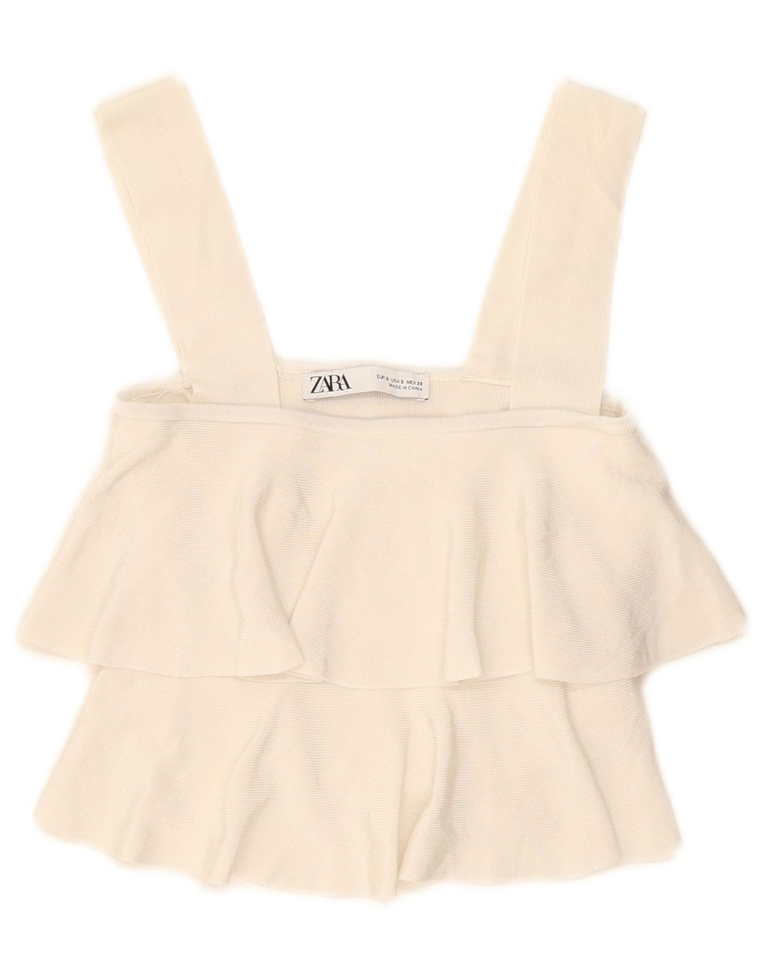 Top corto da donna Zara con volant sul davanti, taglia UK 8, piccola, in viscosa bianco sporco