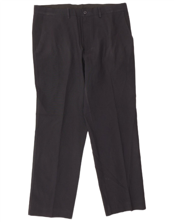 Pantaloni da abito dritti da uomo Marks & Spencer W36 L31 poliestere blu navy