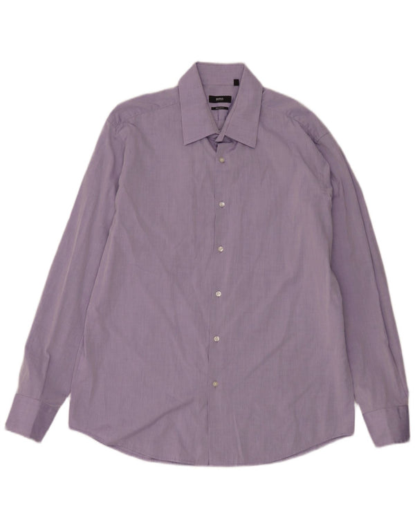 Camicia da uomo vestibilità regolare Hugo Boss taglia 44 17 1/2 XL cotone viola