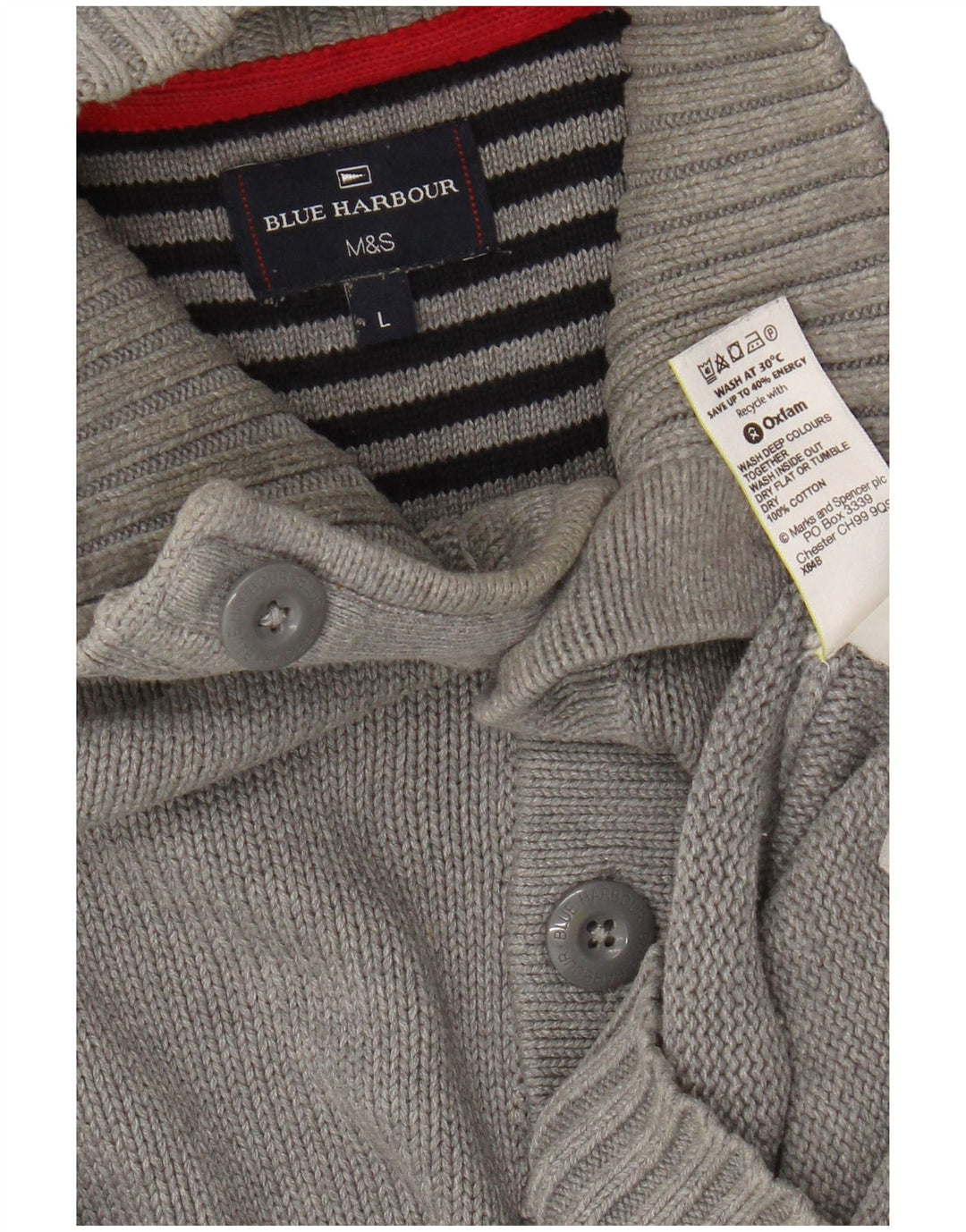 Maglione da uomo Marks & Spencer blu con collo a bottoni Harbour grande grigio