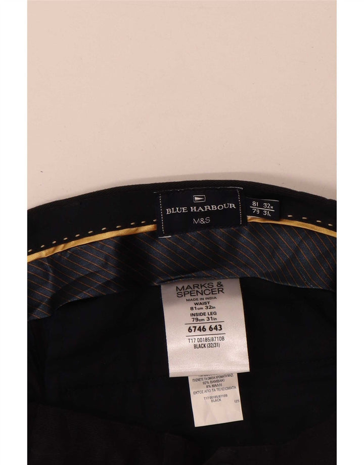 Pantaloni da abito dritti Marks & Spencer da uomo blu Harbour W32 L31 neri