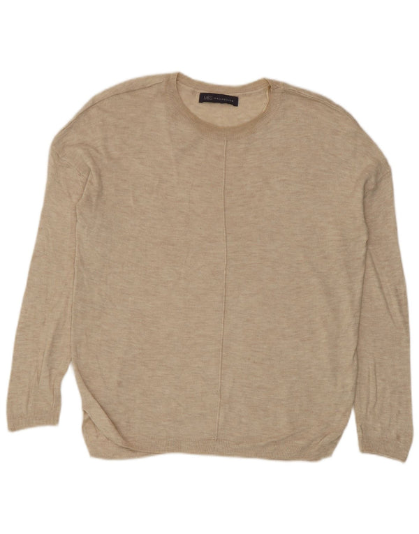Maglione maglione girocollo da donna Marks & Spencer UK 10 piccolo viscosa beige