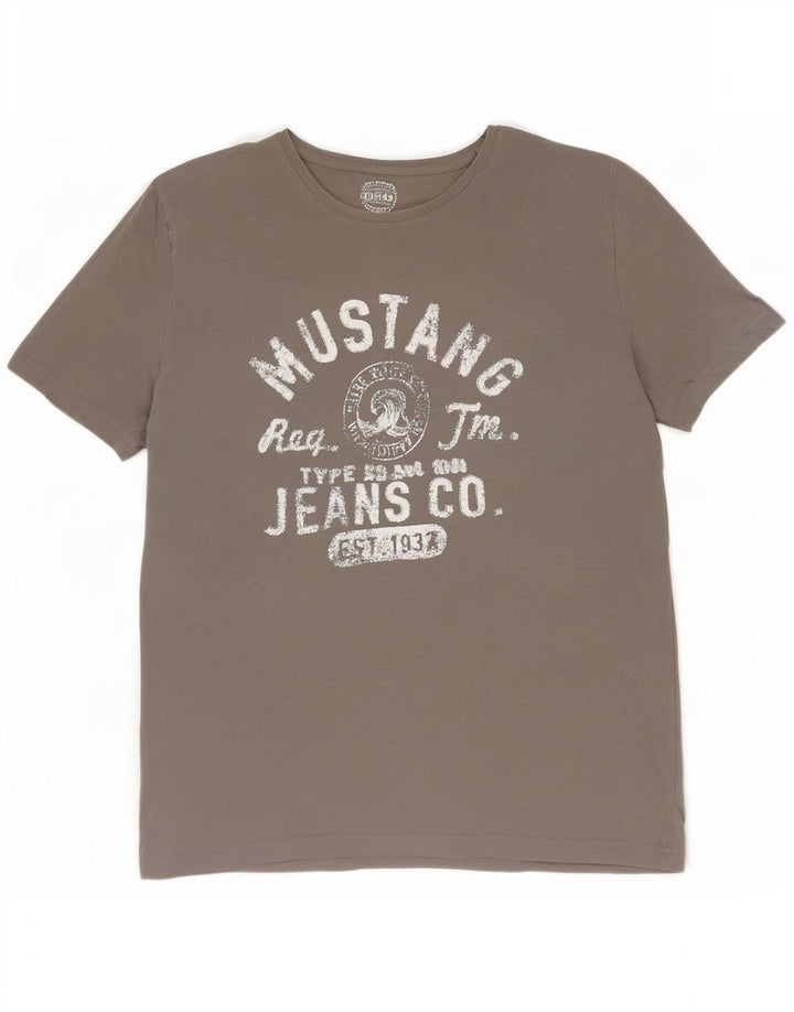 T-shirt grafica da uomo Mustang Top XL in cotone grigio