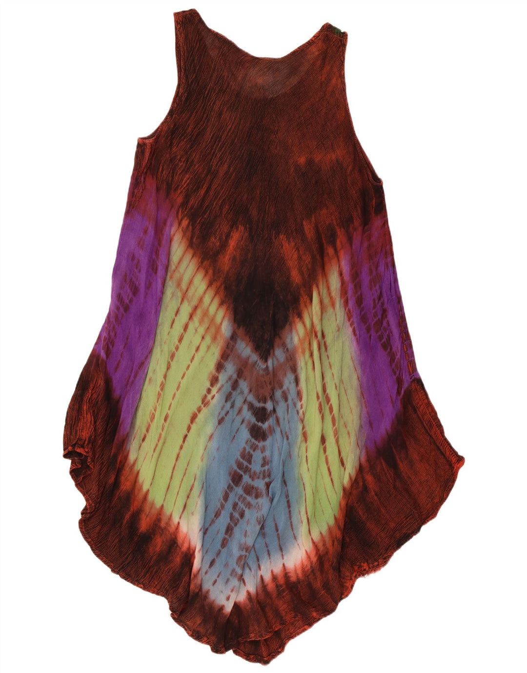 Abito asimmetrico senza maniche da donna vintage, taglia unica, tintura in cravatta multicolore