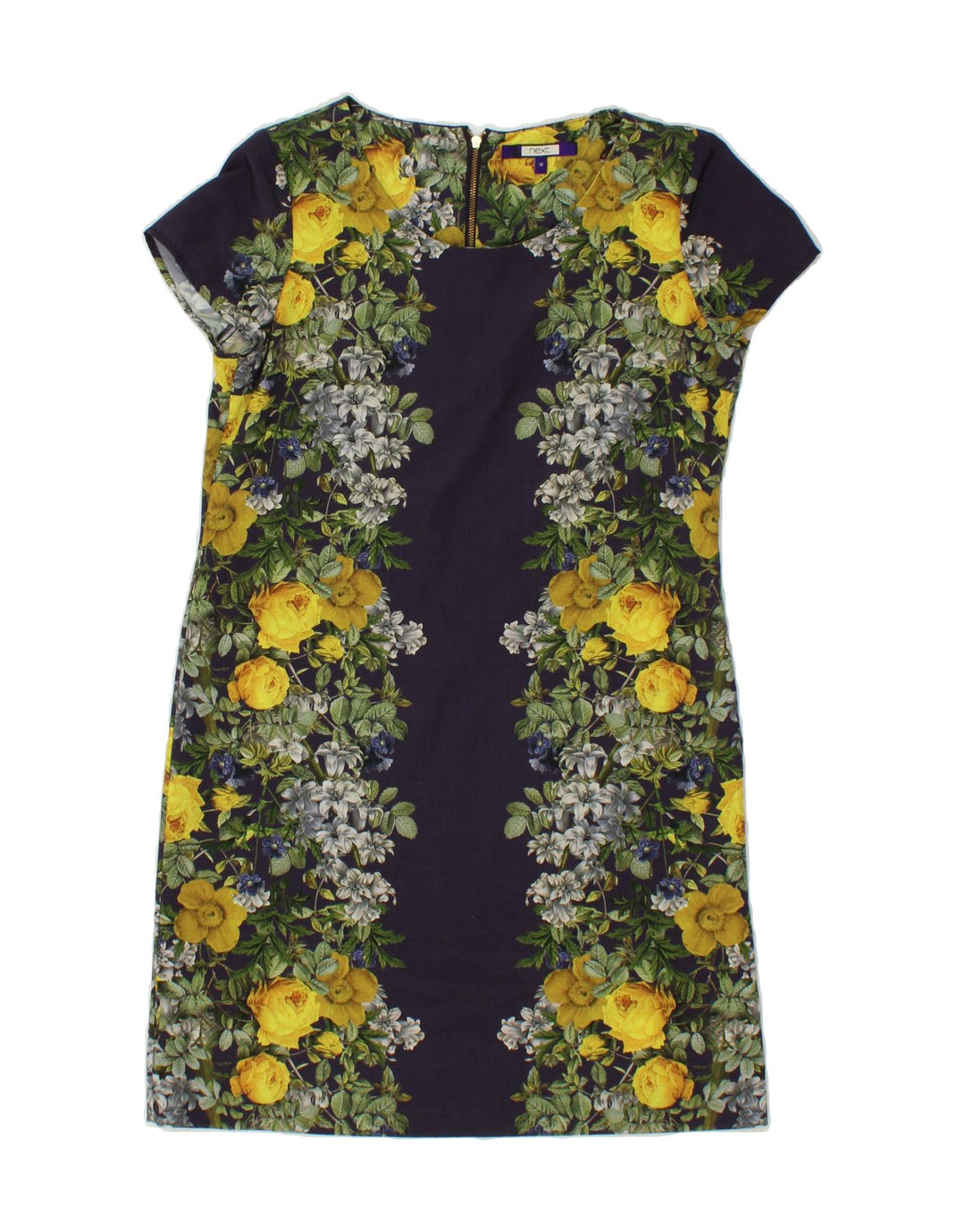 NEXT Womens Sheath Dress UK 10 Small Navy Blue Floral Polyester Vintage Next and Second-Hand Next from Messina Hembry 
