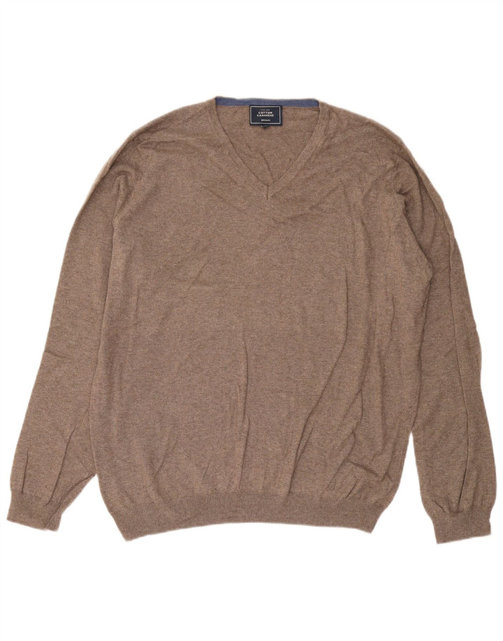 Maglione da uomo con scollo a V John Lewis, grande cotone marrone