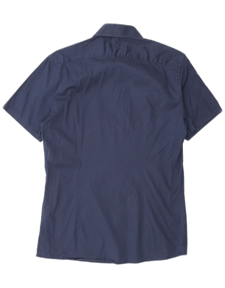 Camicia Reiss da uomo slim fit a maniche corte in cotone blu navy medio