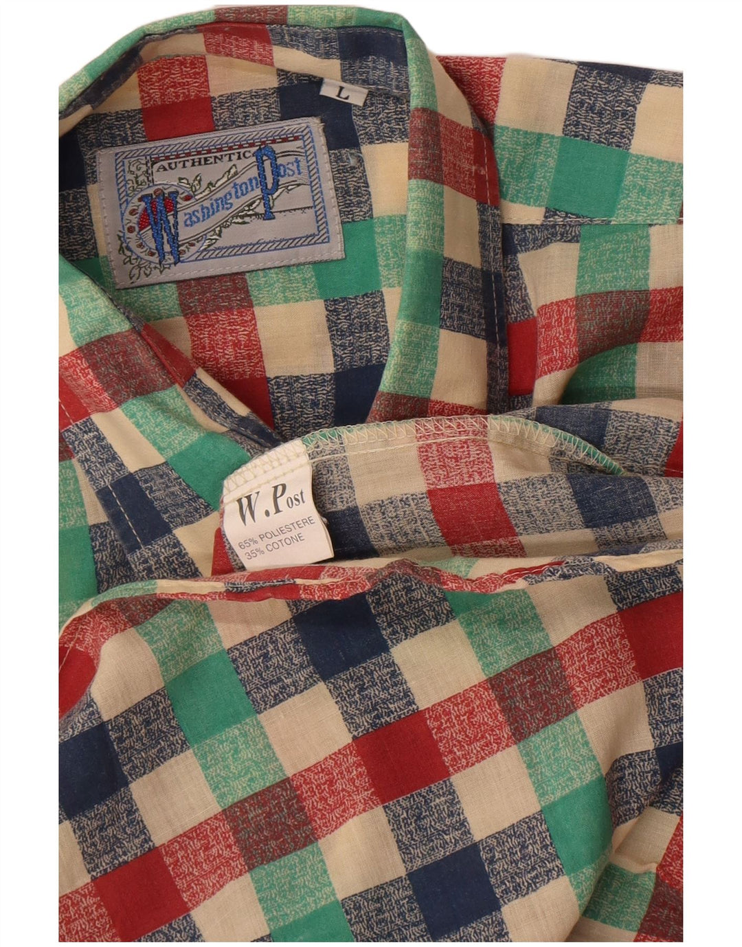 Camicia da uomo vintage grande in poliestere a quadretti multicolore