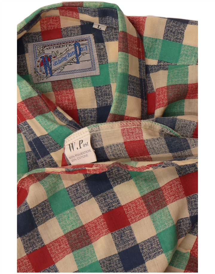 Camicia da uomo vintage grande in poliestere a quadretti multicolore
