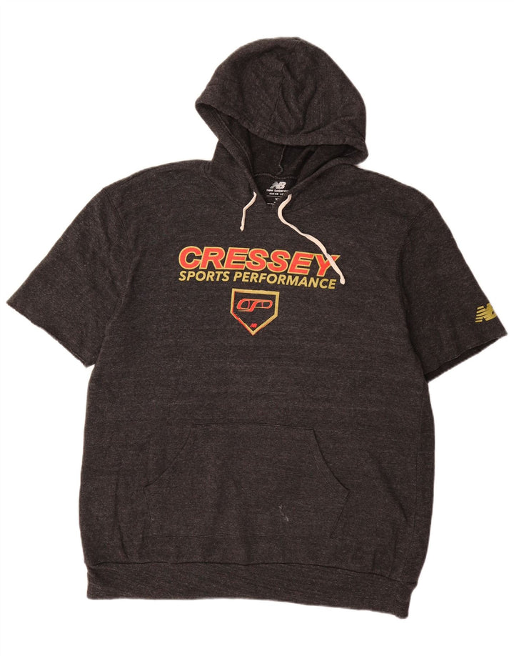 NEW BALANCE Mens Graphic Short Sleeve Hoodie Jumper XL Grey Polyester