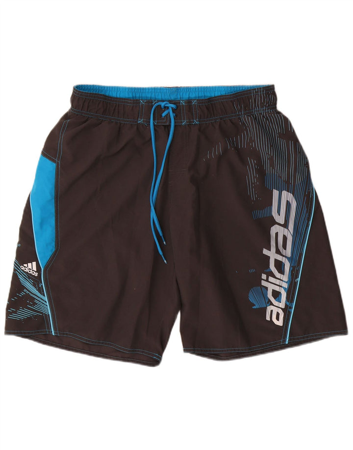 Pantaloncini da bagno con grafica ADIDAS da uomo, grandi, in poliestere color block nero