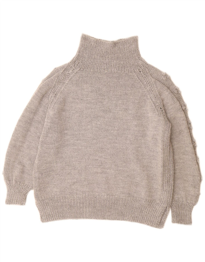 Maglione maglione collo alto da donna VINTAGE UK 14 grande grigio