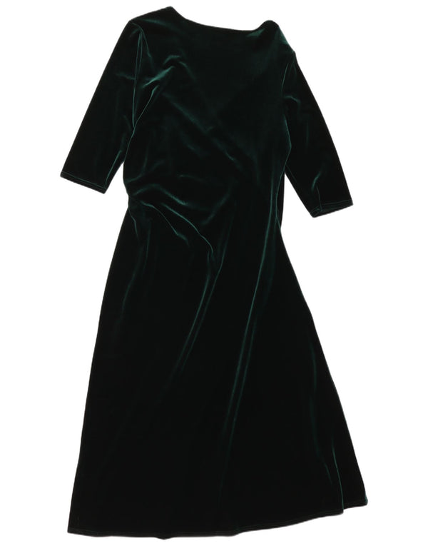 Abito lungo da donna vintage in velluto con maniche a 3/4 UK 18 XL poliestere verde
