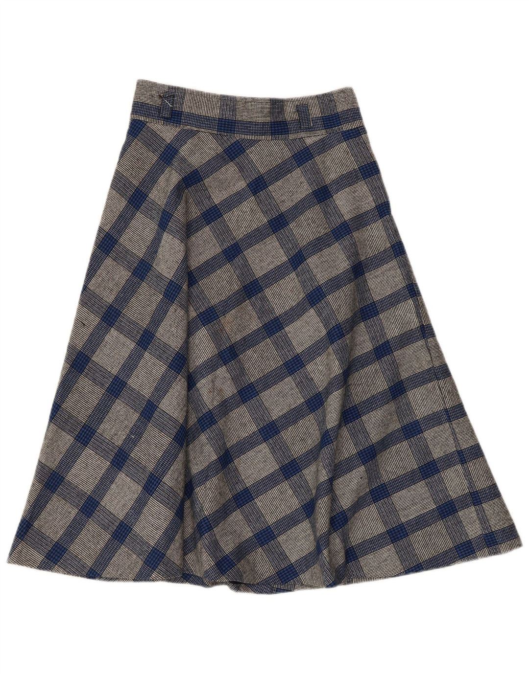 Gonna a trapezio da donna VINTAGE W26 piccolo pied de poule blu