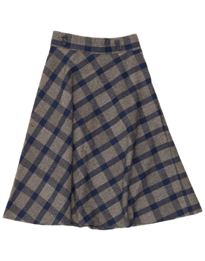 Gonna a trapezio da donna VINTAGE W26 piccolo pied de poule blu