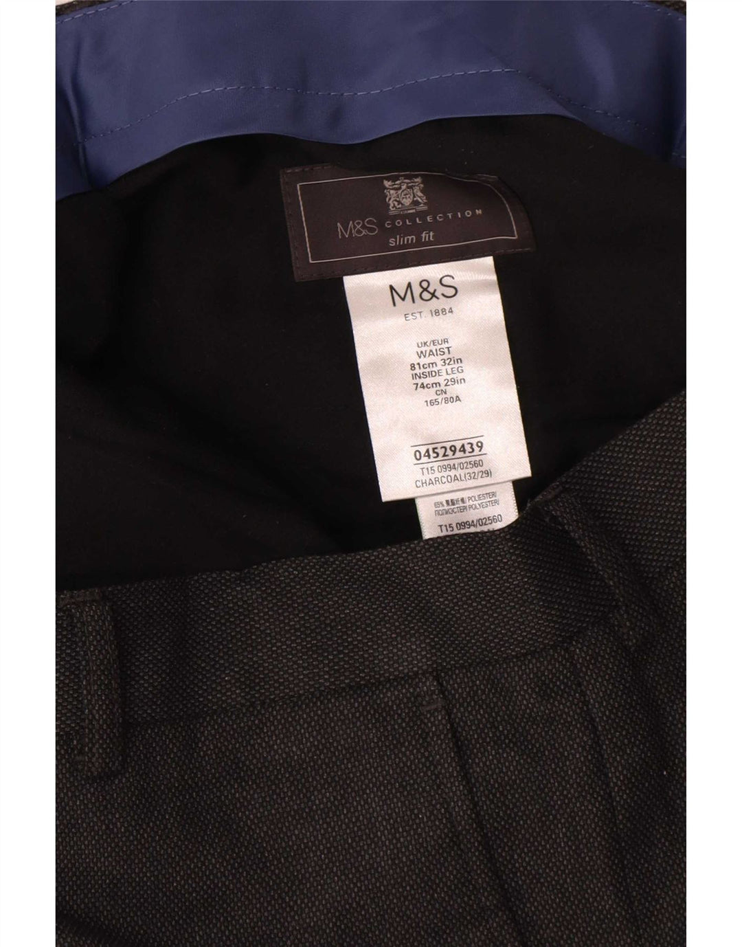 Pantaloni da abito slim fit Marks & Spencer da uomo W32 L29 poliestere grigio