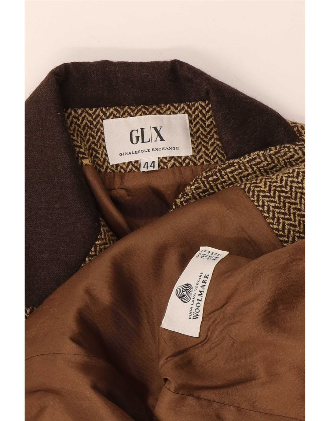 Ginalebole Giacca Blazer a 3 Bottoni da Donna IT 44 Marrone Medio a Spina di Pesce