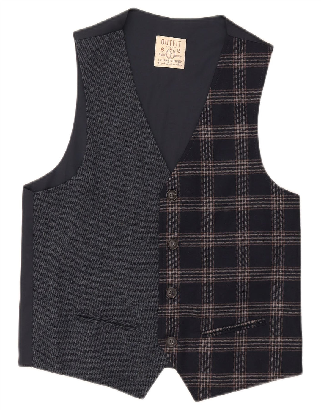 Gilet vintage da uomo IT 46 piccolo in poliestere a quadri blu navy