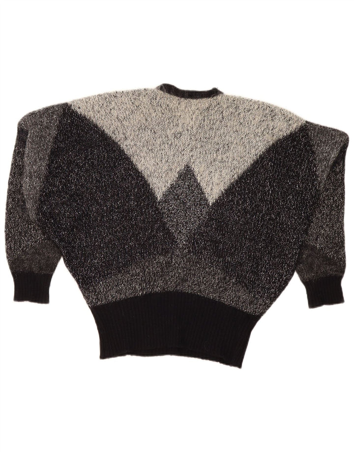 Maglione vintage da donna oversize con scollo a V UK 10 Small Grey Colourblock