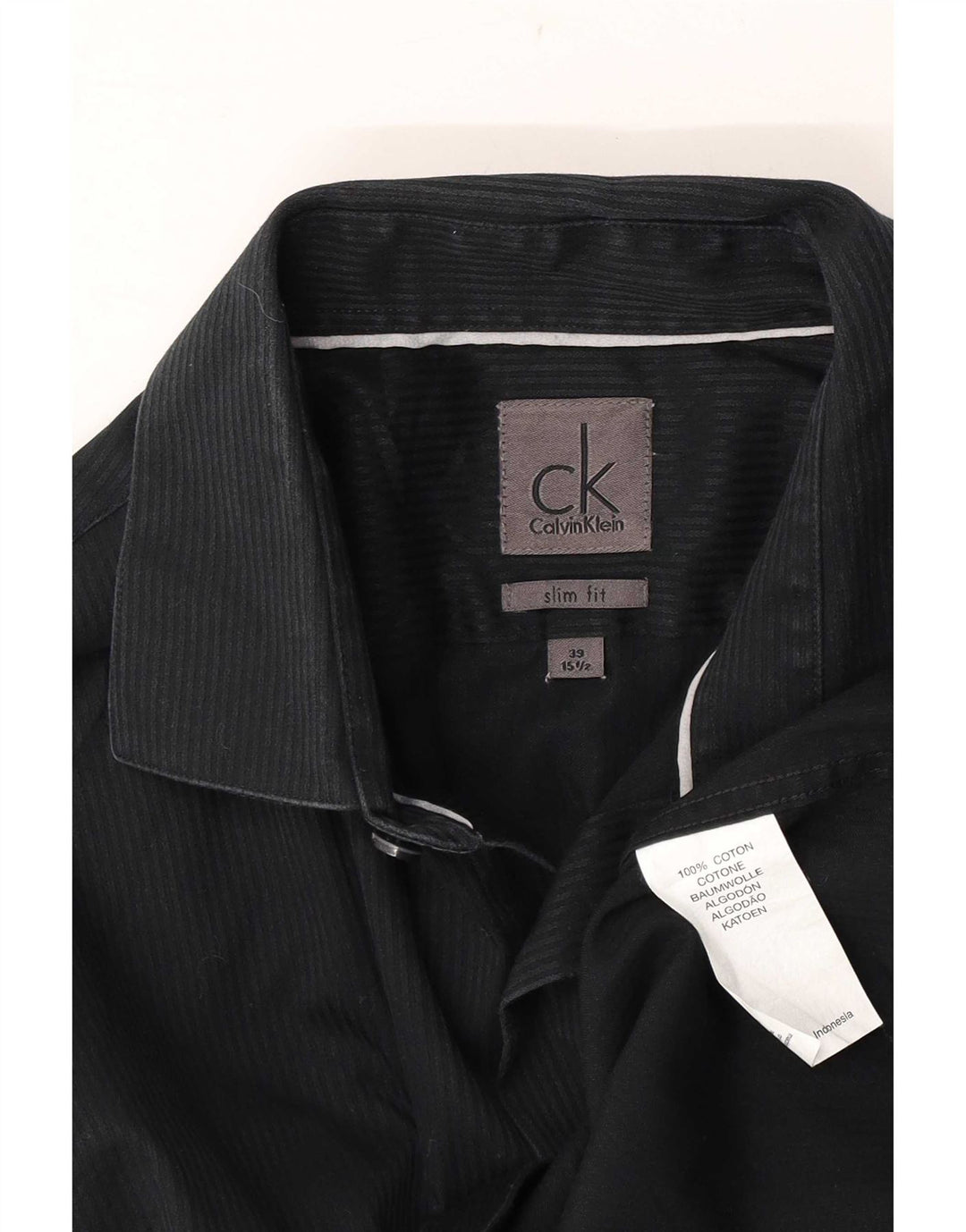 Camicia formale da uomo Calvin Klein taglia 39 15 1/2 medio gessato nero