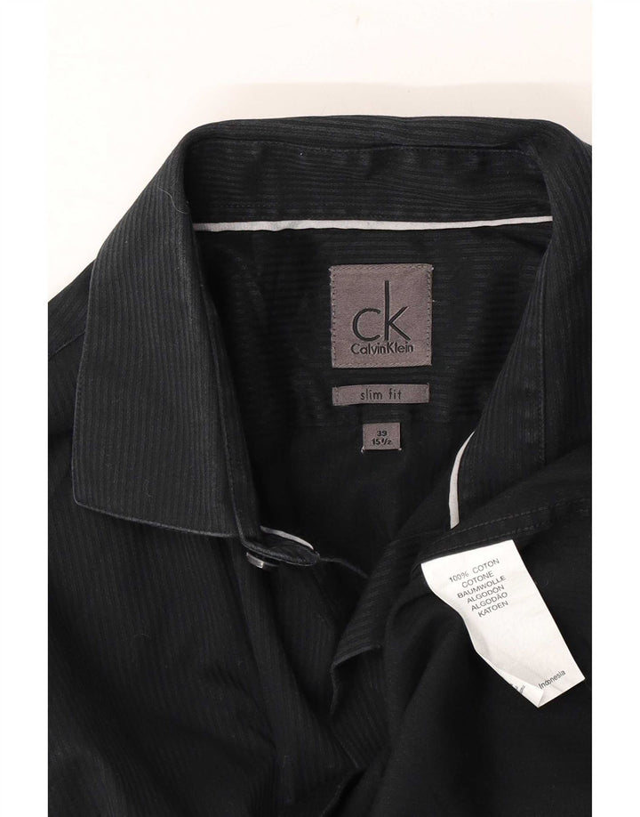 Camicia formale da uomo Calvin Klein taglia 39 15 1/2 medio gessato nero