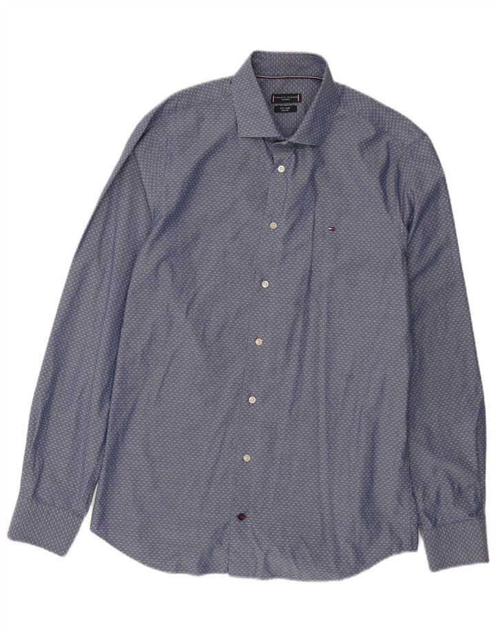 Camicia sartoriale da uomo Tommy Hilfiger taglia 40 15 3/4 blu medio maculato