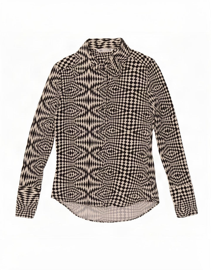 Camicetta da donna Zara UK 12 Poliestere geometrico nero medio
