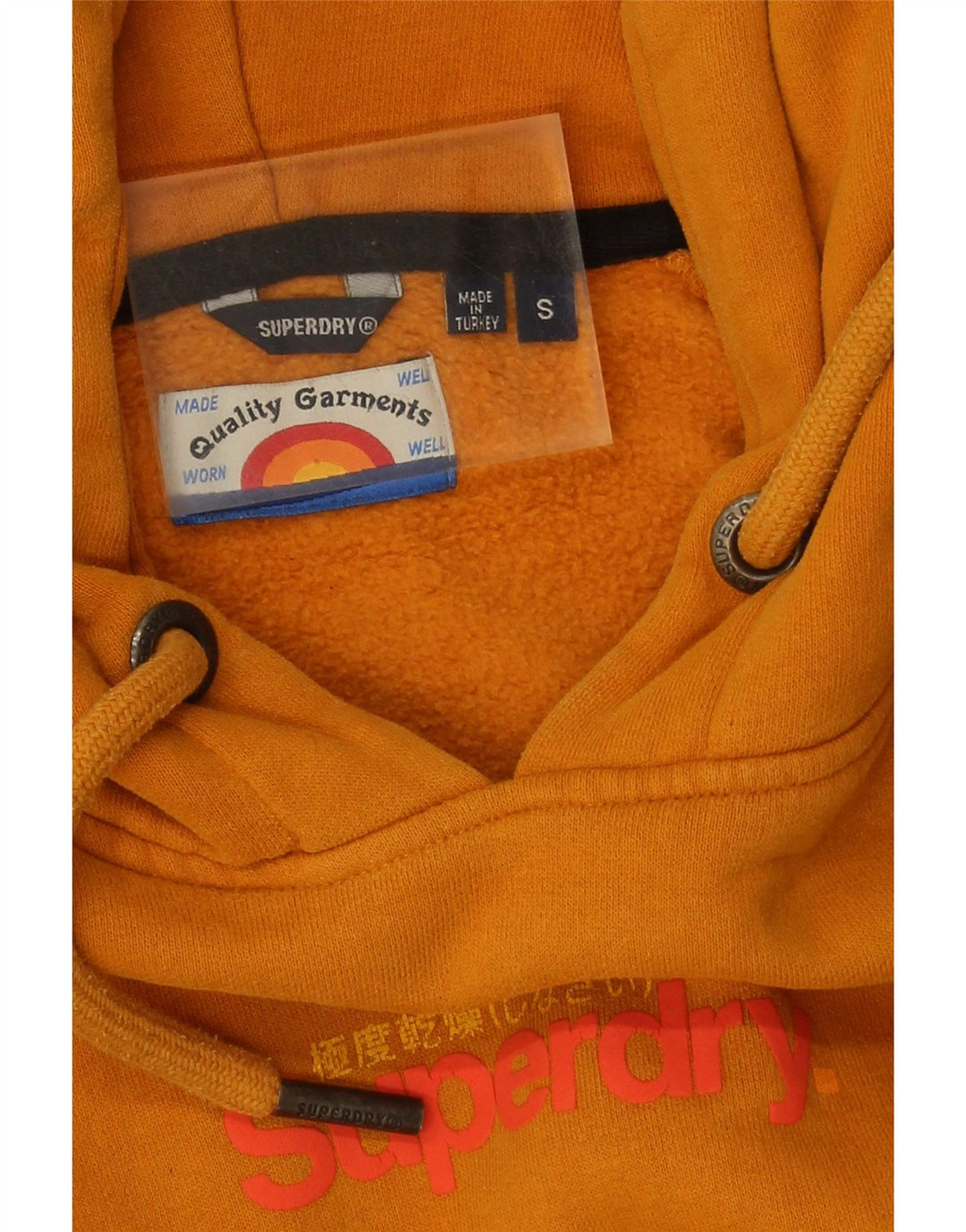 SUPERDRY Mens Graphic Hoodie Jumper Small Orange Vintage Superdry and Second-Hand Superdry from Messina Hembry 