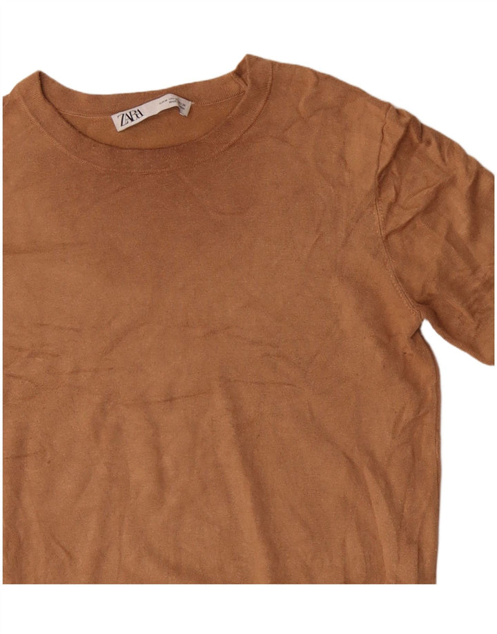 ZARA Maglione da Donna con Scollo a Barca UK 12 Viscosa Marrone Medio