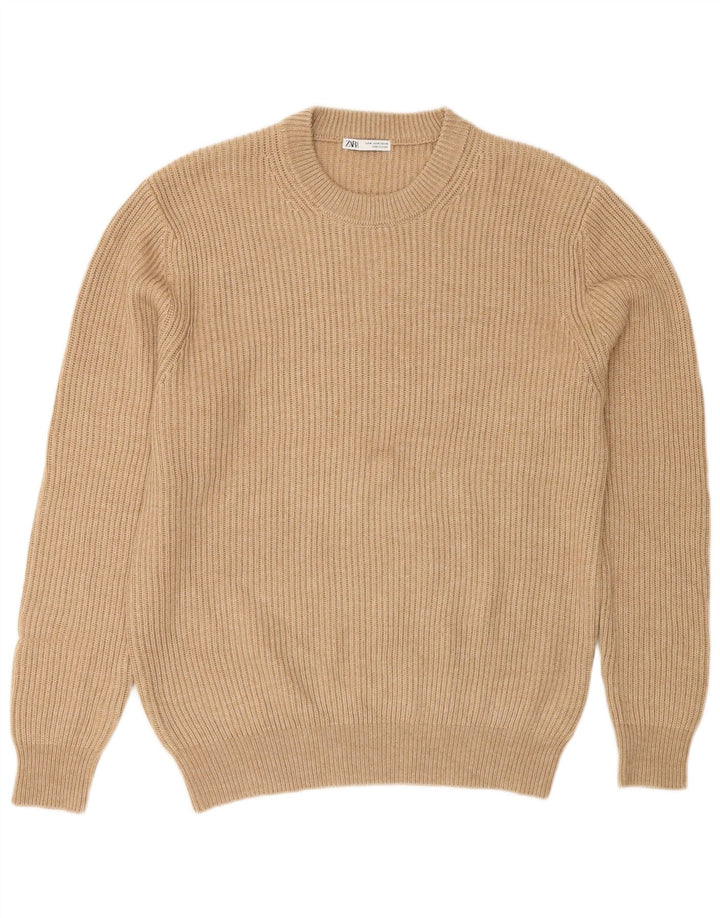 Maglione maglione girocollo da uomo Zara in poliestere beige medio