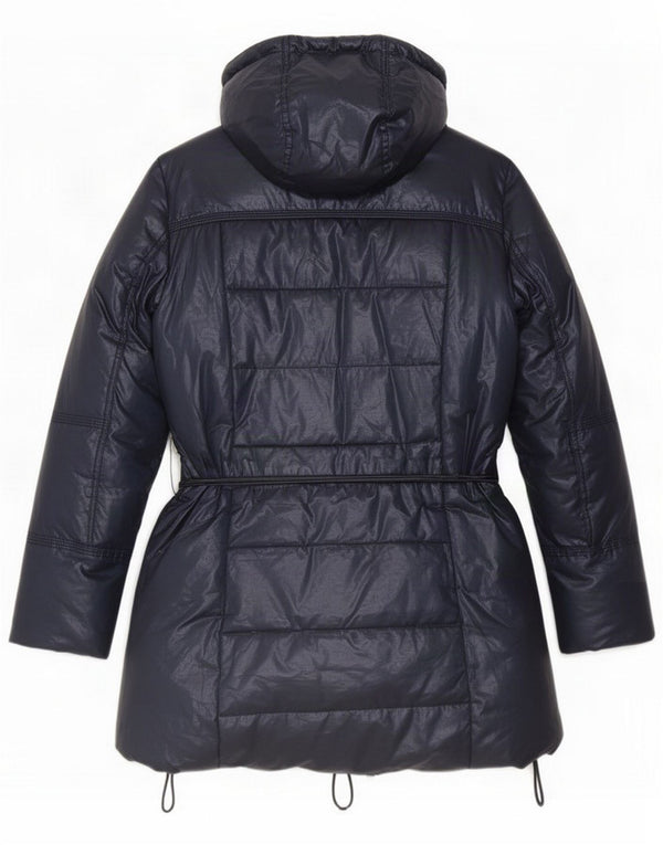 oltre Cappotto imbottito da donna con cappuccio UK 16 Large Blu Navy Poliestere