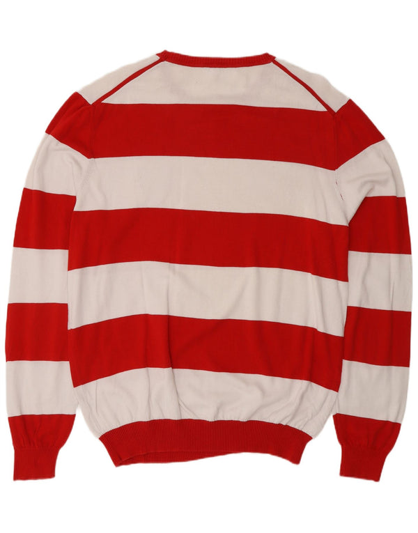 BENETTON Maglione girocollo da uomo XL in cotone a righe rosse