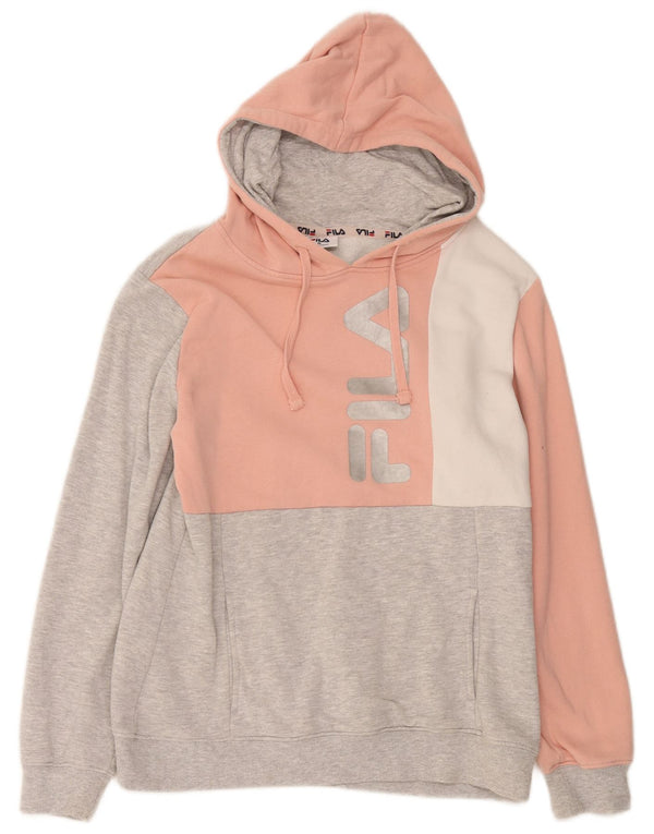 Felpa con cappuccio grafica da donna Fila UK 14 Cotone color block grigio medio