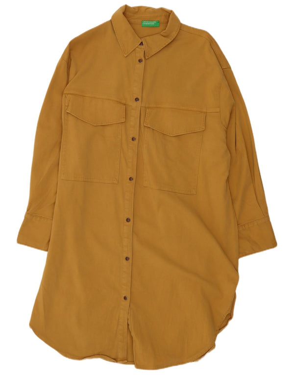 Abito camicia oversize a maniche lunghe da donna Benetton UK 6 XS cotone giallo