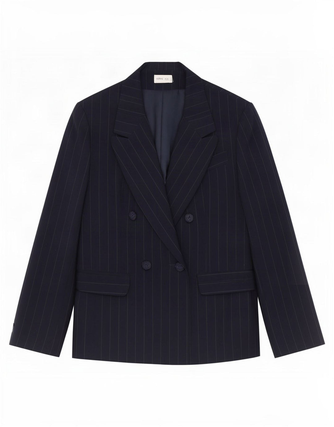 Giacca blazer doppiopetto da donna Bhs UK 14 grande gessato blu navy