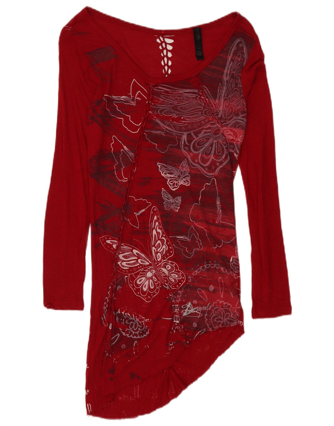 DESIGUAL Camicetta asimmetrica a maniche lunghe da donna Top UK 8 Piccola farfalla rossa