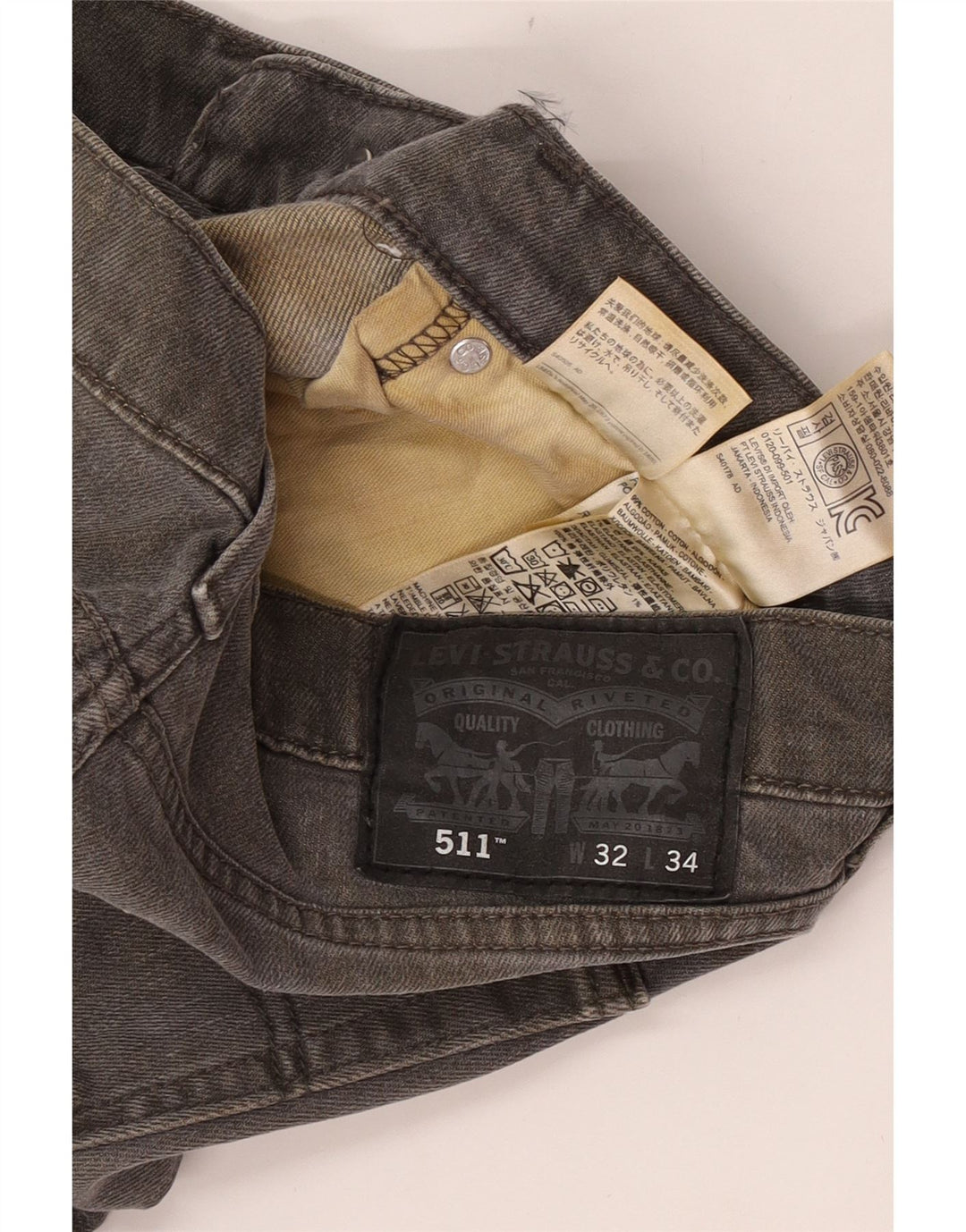 Levi's Uomo 511 Slim Jeans W32 L34 Cotone Grigio