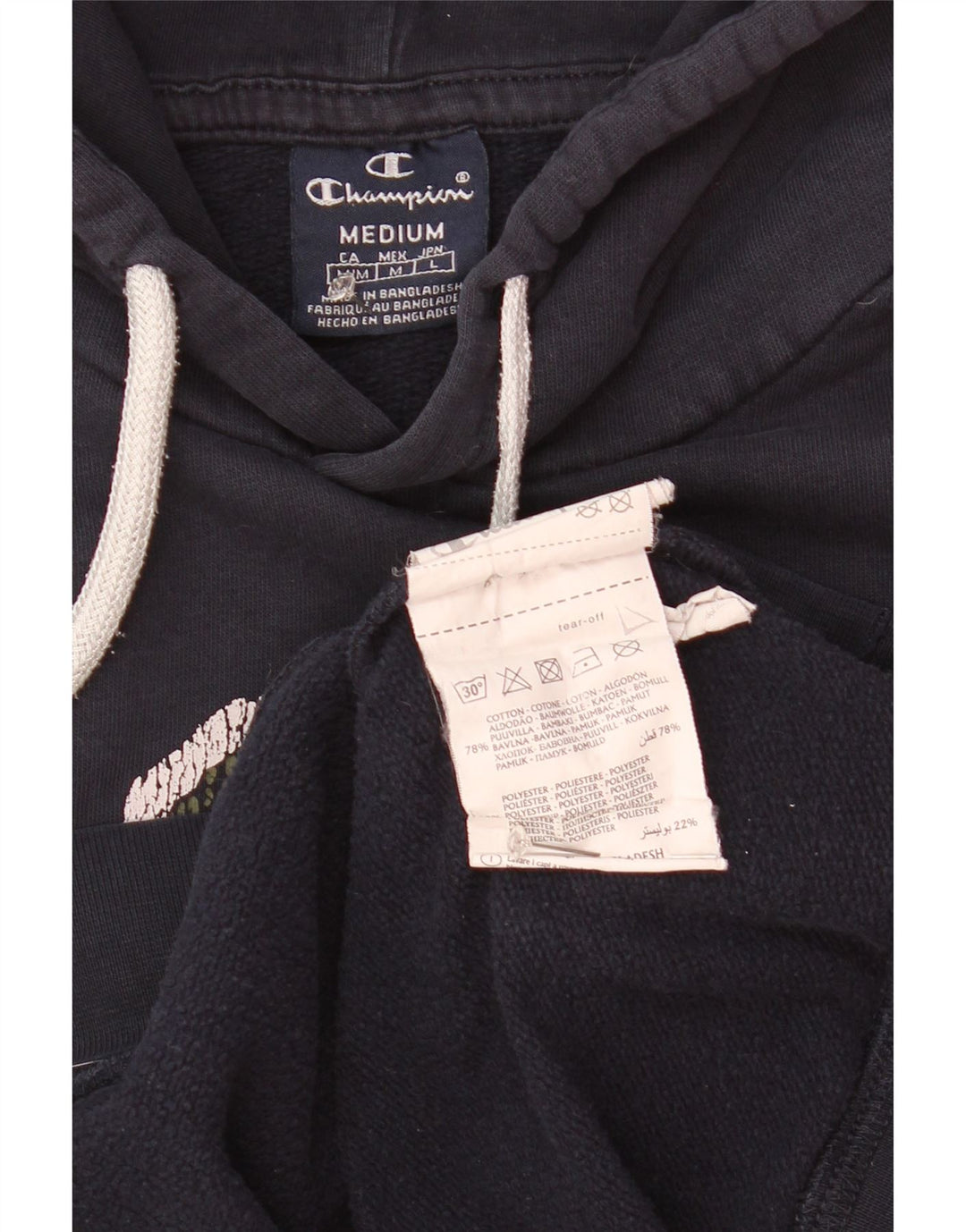 Felpa con cappuccio grafica da uomo Champion, cotone medio blu navy