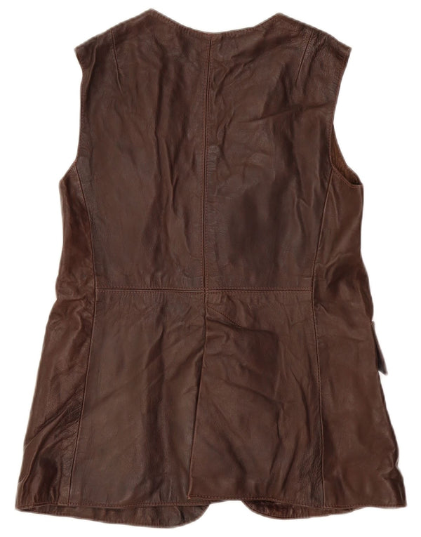 Vintage Womens Leather Gilet UK 10 Small Brown