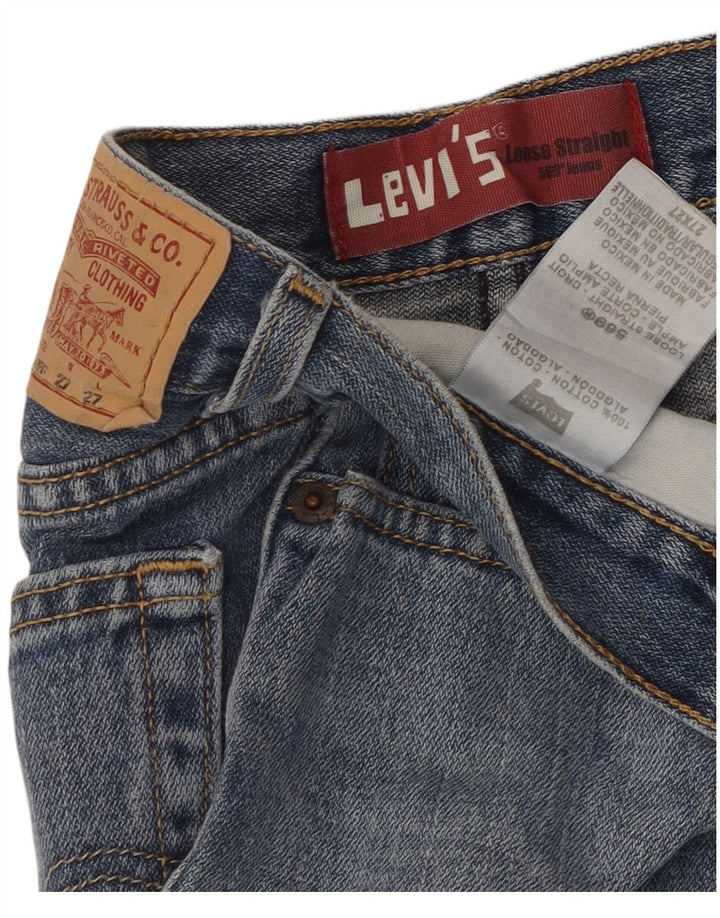 LEVI'S Ragazze 569 Shorts in denim effetto invecchiato vestibilità ampia 13-14 anni W27 Blu