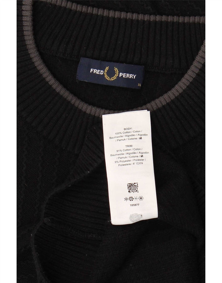 Maglione maglione girocollo da uomo Fred Perry XL in cotone nero
