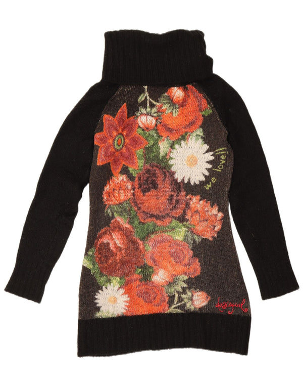 Desigual Maglione da donna con collo alto e collo alto, UK 14, grande nero floreale