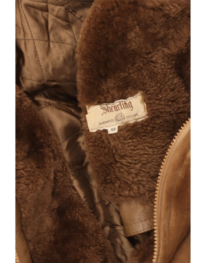 Giubbotto shearling vintage da uomo IT 52 XL in pelle marrone